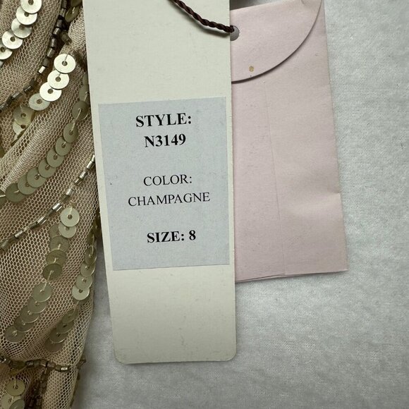 NWT Sue Wong Womens Champagne Column V-neck Empire Waist Gown Size 8 Style N3149 - Picture 8 of 16
